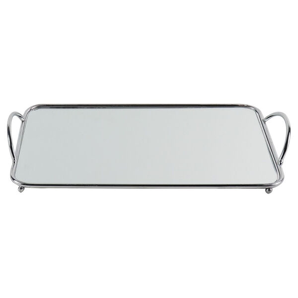 Bandeja Espelhada De Metal Para Decoração - Prateada 40x22cm