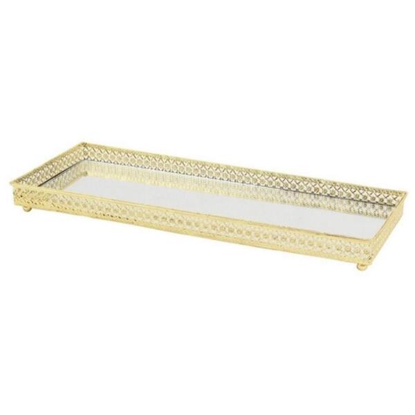 Bandeja Espelhada Decorativa Glass Em Metal E Vidro Dourado