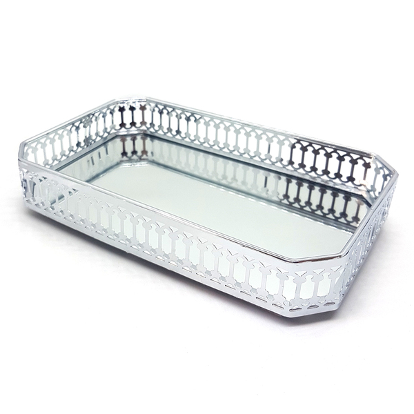 Bandeja Espelhada Decorativa Prata Cozinha Lavabo Sala 25x13