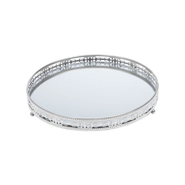 Bandeja Espelhada Decorativa Prata - Redonda 26cm