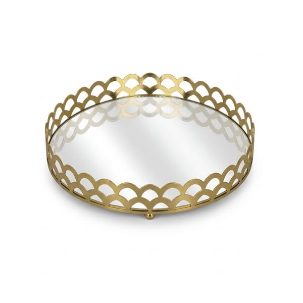 Bandeja Espelhada Dourada De Metal Redonda Luxo Para Lavabo /