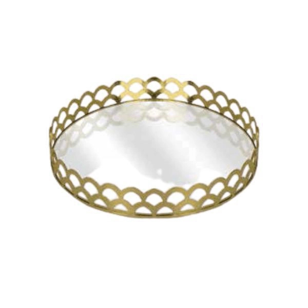 Bandeja Espelhada Dourada De Metal Redonda Luxo Para Lavabo /