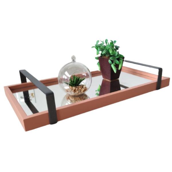 Bandeja Espelhada Laca Rose Com Alça Grafite