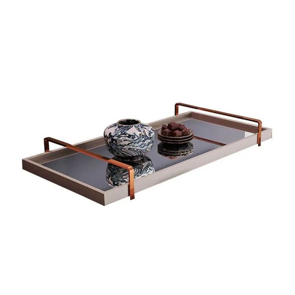 Bandeja Espelhada Laqueada Com Alça Bronze