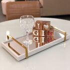 Bandeja Espelhada Laqueada Com Alça Dourada