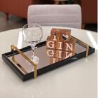 Bandeja Espelhada Laqueada Preto Com Alça Dourada