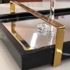 Bandeja Espelhada Laqueada Preto Com Alça Dourada