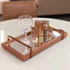 Bandeja Espelhada Madeira Com Alça Bronze
