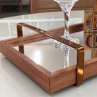 Bandeja Espelhada Madeira Com Alça Bronze