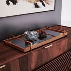 Bandeja Espelhada Madeira Com Alça Bronze