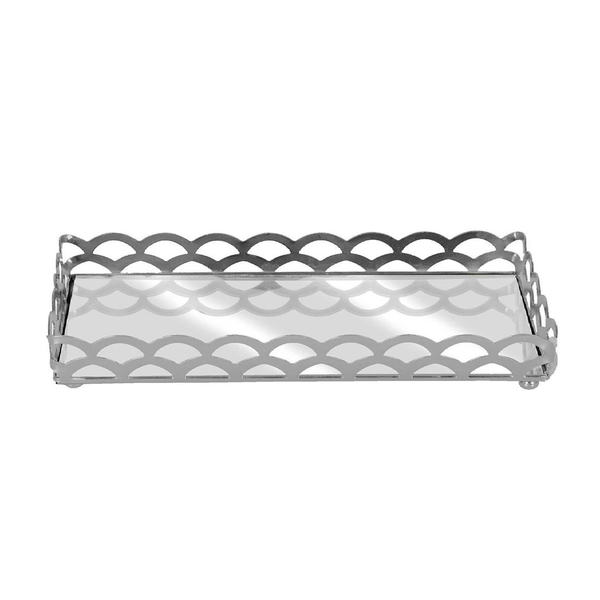 Bandeja Espelhada Prata De Metal Retangular Luxo Para Lavabo