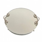 Bandeja Espelhada Redonda Com Alças E Pés Prata 30x30