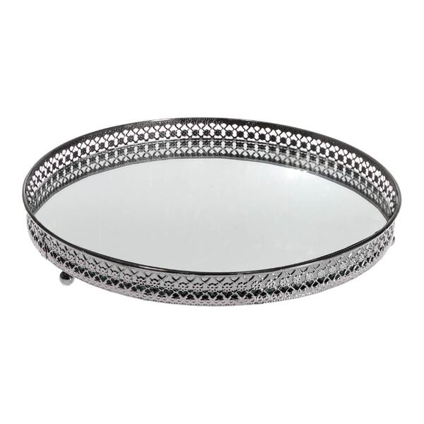 Bandeja Espelhada Redonda Metal Ø21cm Decorativa Luxo St1643