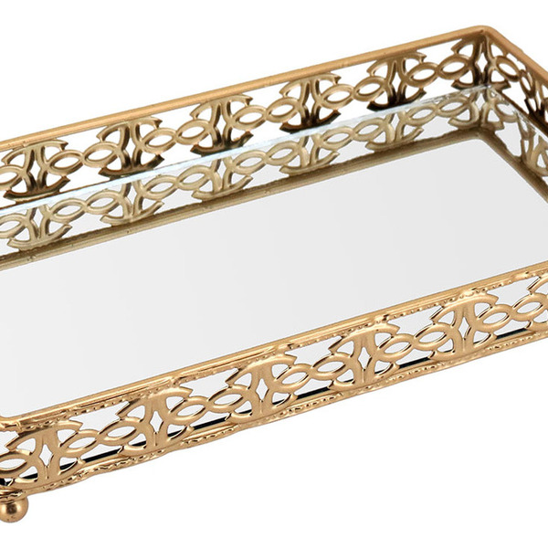 Bandeja Espelhado Metal 3x22x13cm Dourado Decorativa Para Ser