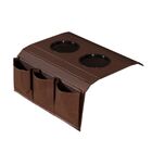 Bandeja Esteira Para Braço De Sofá De Couro Marrom Com Porta
