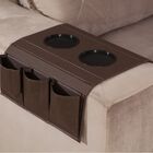 Bandeja Esteira Para Braço De Sofá De Couro Marrom Com Porta