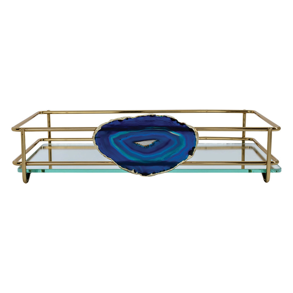 Bandeja Hara Fence Ágata Dourada 10x20 Cm Azul