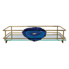 Bandeja Hara Fence Ágata Dourada 15x25 Cm Azul