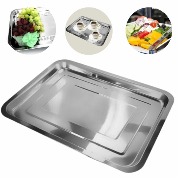 Bandeja Inox Rasa Retangular 36 X 27 Multi Uso Servir Peq