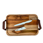 Bandeja Madeira Feita A Mão Com Alças Em Couro E Faca Branca