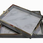 Bandeja Mdf Fundo Cor Pedra Mármore Branco Conjunto 2 Peças