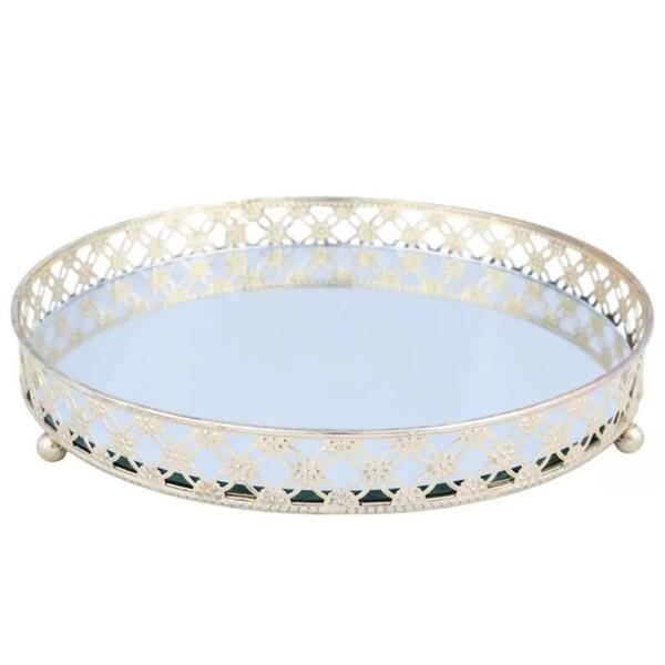 Bandeja Metal C/espelho Round X Edge Dourada Gde – Urban