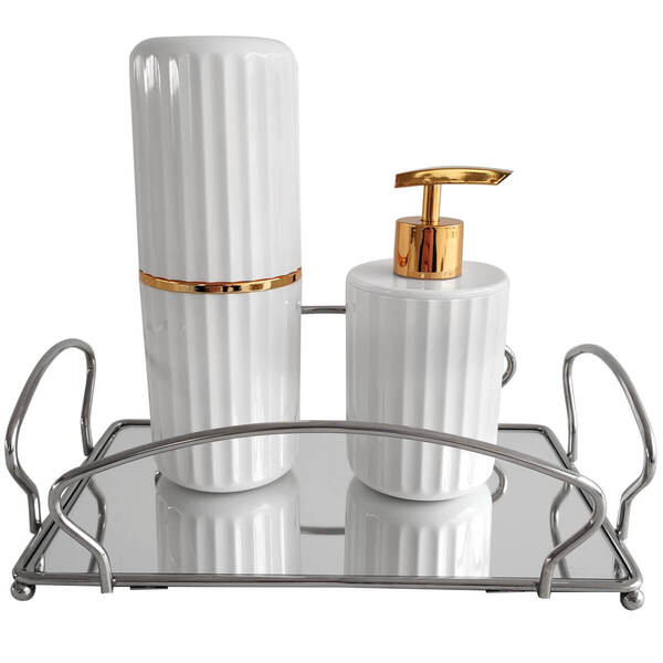 Bandeja Metal Com Espelho Pequena Para Lavabo Banheiro Casa