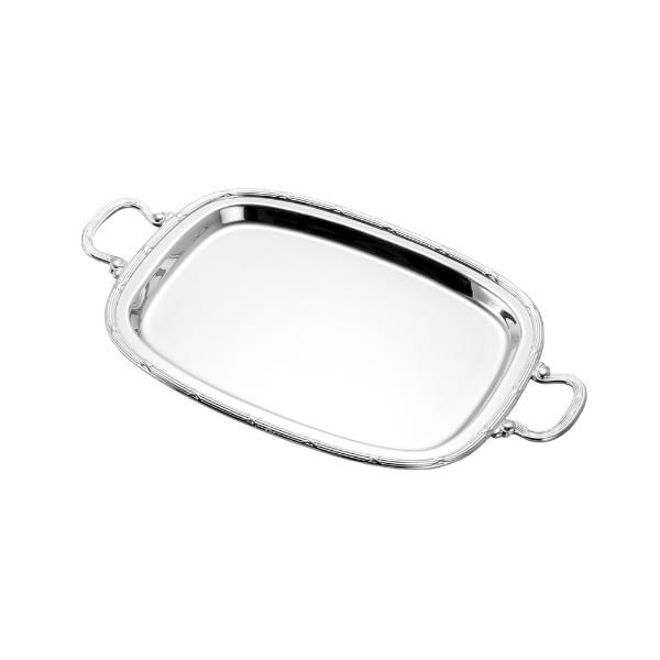 Bandeja Oval Com Alça Em Prata Wolff Croisé 31x24cm