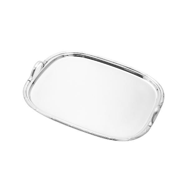 Bandeja Oval Em Prata Com Alça Wolff Croisé 51x43cm