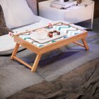 Bandeja Para Café Da Manhã Chevron Cinza E Tiffany - 40x25cm