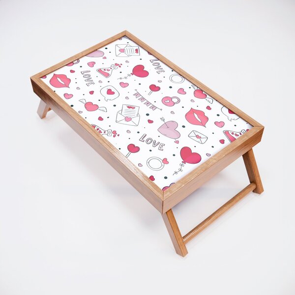 Bandeja Para Café Da Manhã Estampa Coração Love - 40x25cm Mar