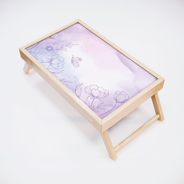 Bandeja Para Café Da Manhã Estampa Flor Lilás - 40x25cm Clara