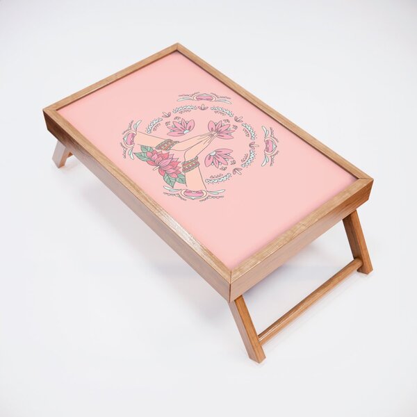 Bandeja Para Café Da Manhã Estampa Mão E Flor De Lótus - 40x2