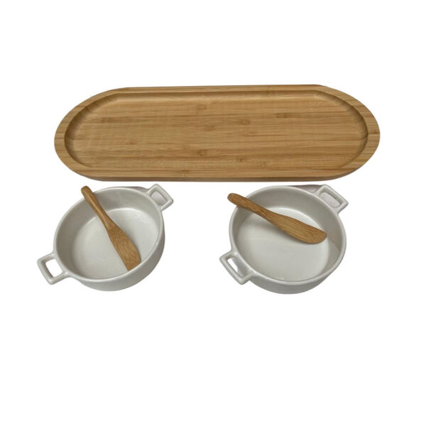 Bandeja Petisqueira De Bambu E Petisqueiras 2 Porcelana Redo