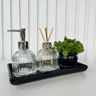 Bandeja Preta + Porta Sabonete + Difusor Vidro + Vaso Decor