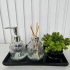 Bandeja Preta + Porta Sabonete + Difusor Vidro + Vaso Decor