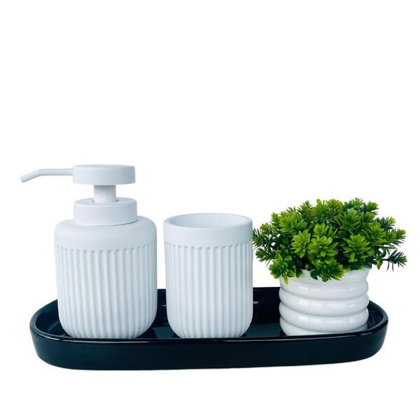 Bandeja Preta + Vaso Branco + Porta Sabonete/porta Escova