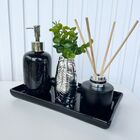Bandeja Preta + Vaso Folha + Difusor Vidro + Porta Sabonete