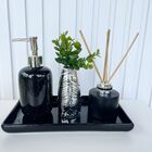 Bandeja Preta + Vaso Folha + Difusor Vidro + Porta Sabonete