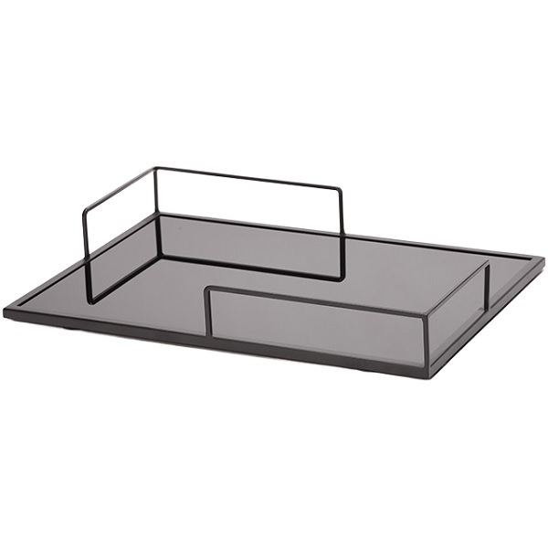 Bandeja Preta Em Metal Grande Com Vidro Preto Mart 14788g