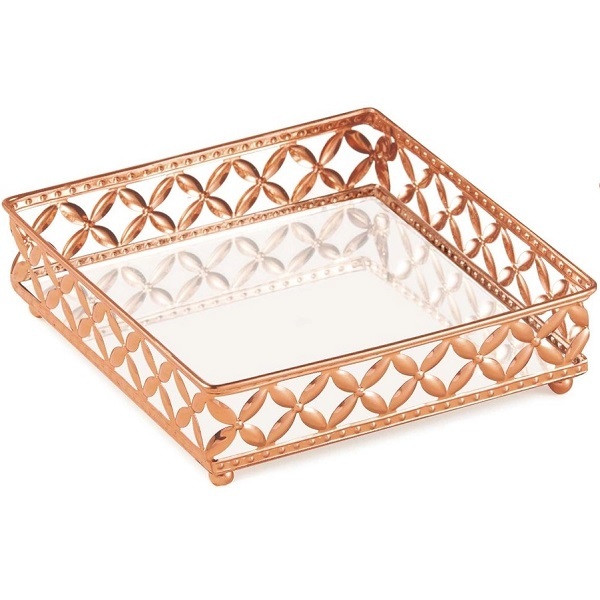 Bandeja Quadrada Cobre Em Metal Pequena Com Espelho Mart 12017