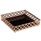 Bandeja Quadrada Cobre Em Metal Pequena Com Espelho Preto Mar
