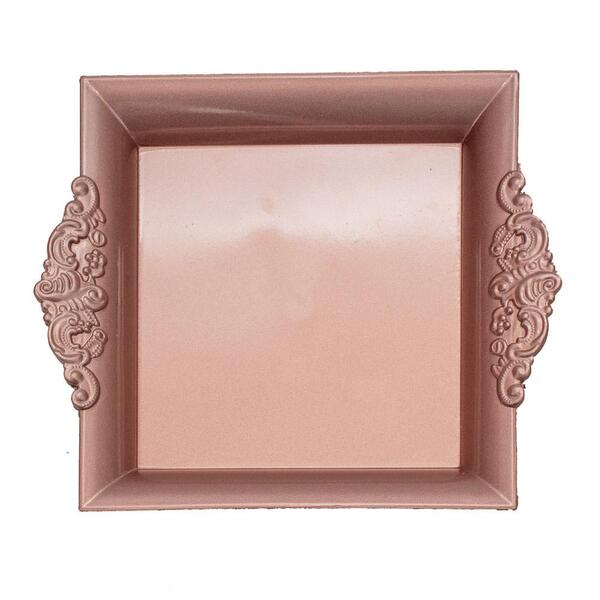 Bandeja Quadrada Plástica Borda Detalhada Rose 33cm 1021554