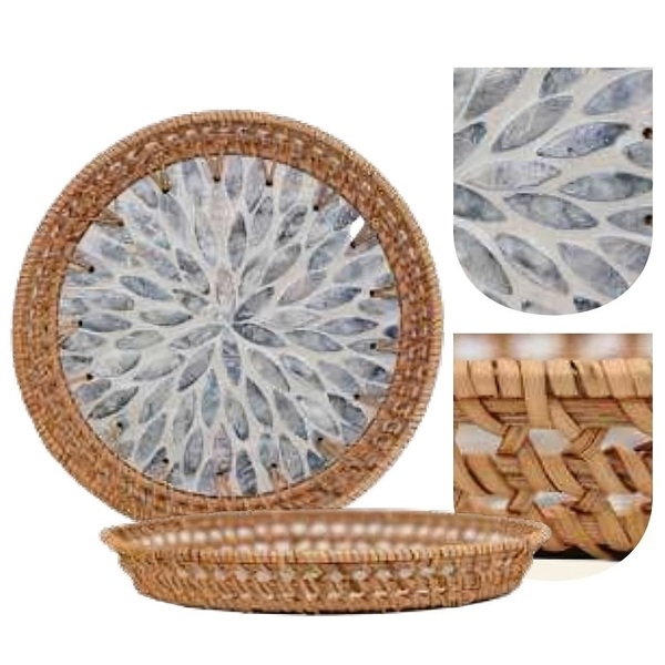 Bandeja Redonda 25cm Vazada Fibra Natural Santorini Yangzi