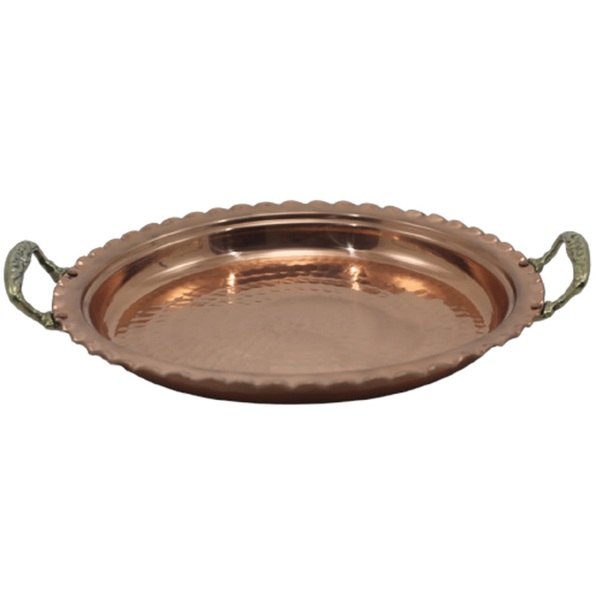 Bandeja Redonda Cobre Puro Com Alças Em Liga De Bronze 53cm