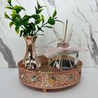 Bandeja Redonda De Metal + Difusor De Vidro + Vaso Rose Gold