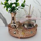 Bandeja Redonda De Metal + Difusor De Vidro + Vaso Rose Gold