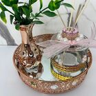 Bandeja Redonda De Metal + Difusor De Vidro + Vaso Rose Gold