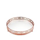 Bandeja Redonda De Metal Rose Gold Luxo Com Trabalhado