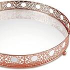 Bandeja Redonda De Metal Rose Gold Luxo Com Trabalhado